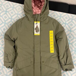 Roxy Olive Green Hooded Parka with Pink Lining
